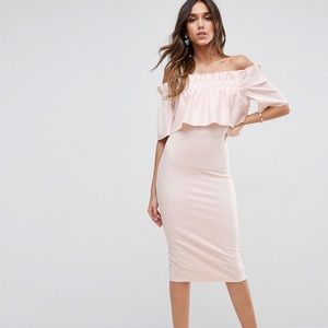 ASOS Scuba Crepe Ruffle Bandeau Midi Dress